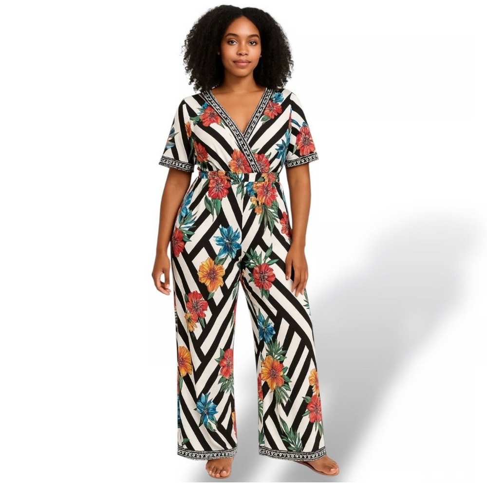 Flying Tomato Black and White Floral Jumpsuit